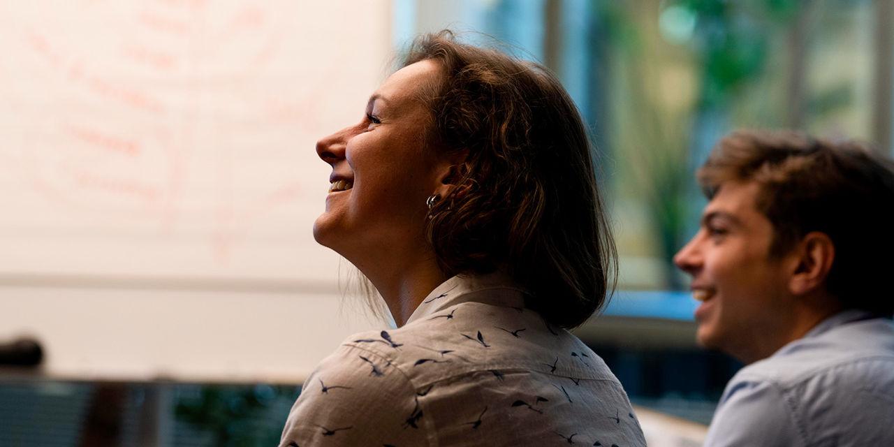 Woman looking up smiling